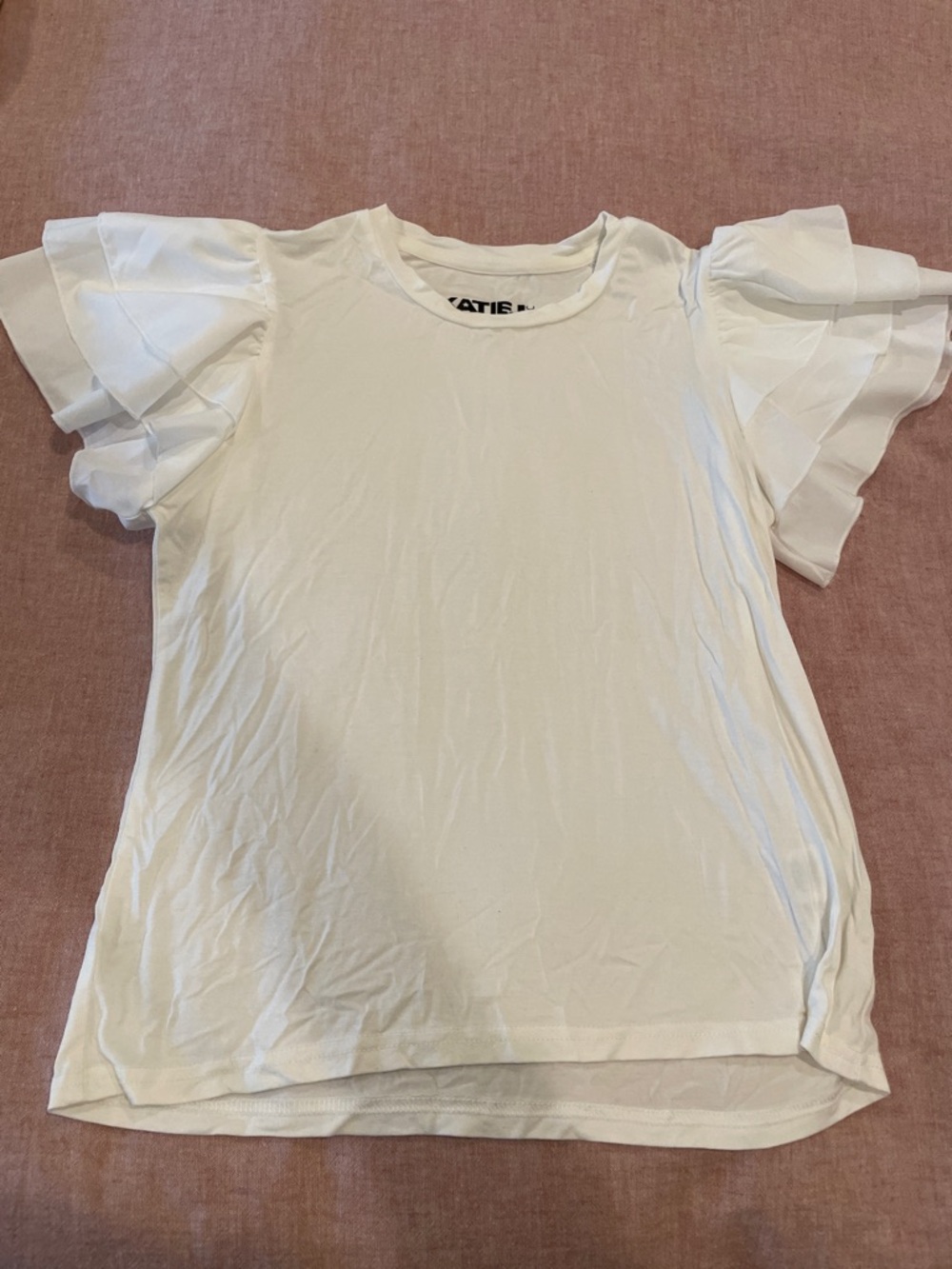 Katie J White Ruffle Sleeve Girls' Top